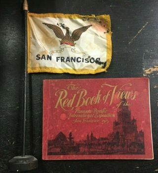 Antique Silk Flag 1915 The Red Book Views International Exposition San Francisco