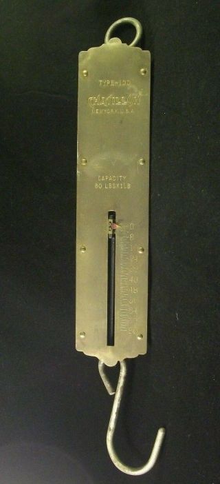 Vintage Chatillon Brass Faced 80 Pound Hanging Scale Type 100 York Usa