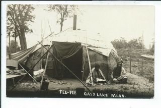 Cass Lake Mn Minnesota Rppc Postcard Native Americans Tee - Pee