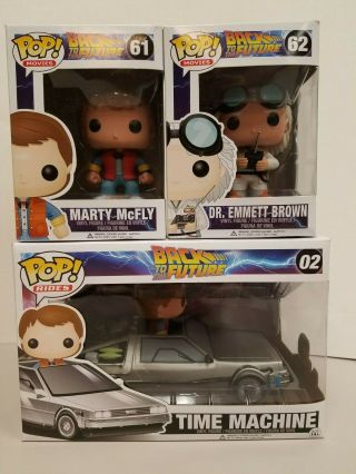 Funko Pop Vinyl Back To The Future Delorean Marty Mcfly And Dr Emmett Brown