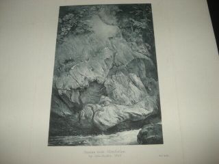 John Ruskin 1853 Antique Engraving Print " Gneiss Rock,  Glenfinlas "