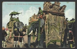 India 1911 Delhi Durbar Elephants Of The Rajas Vintage Color Postcard
