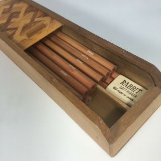 Vintage Wooden Roll Top Pencil Box Case W/ Pencils Made In Japan Vandor Imports