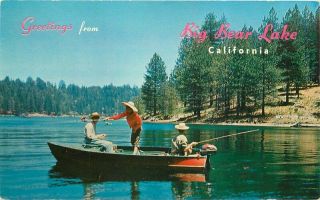 Big Bear Lake California Picturesque 1950s Fishing Boat Postcard Western 3441