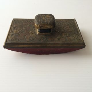 Antique Ornate Ink Blotter Brass And Wood Rocking Ink Blotter