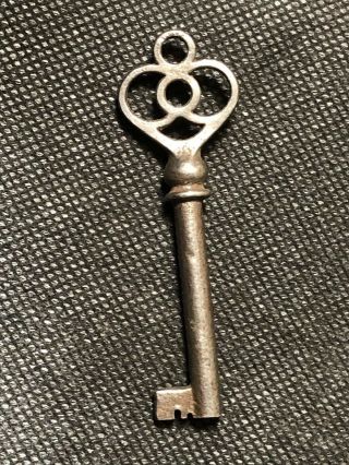 Antique Fancy Top Silver Clr Skeleton Key 2.  5 " Jewelry Pendant House Furniture