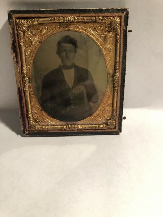 Vintage Tin Type Photo Of Man With Book