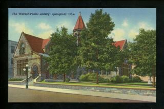 Ohio Oh Postcard Springfield,  Warder Public Library Linen Curt Teich