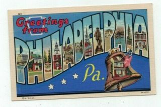 Pa Philadelphia Pennsylvania Antique Linen Post Card Big Letters " Greetings.  "