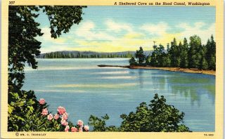 Postcard Wa A Sheltered Cove On Hood Canal Washington Linen C1937
