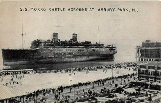 C1934 Wreck Of Ss Morro Castle Aground Asbury Park Nj Post Card