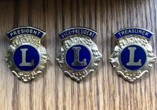 Lions Club Pin Past President,  Vice President & Treasurer Vintage Blue And Gold