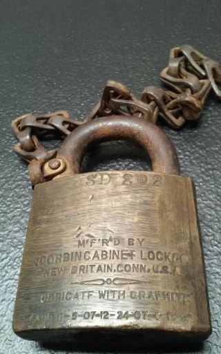 Rare Antique Vintage NYC Brass Padlock Corbin Lock Old Locksmith Industrial 2