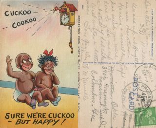 Sure We Are Cuckoo But Happy Comic 1945 Vintage Postcard Black Americana