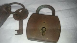 Old Antique Vintage Copper Mini Padlock Box Key Lock Decor Nr 2 " X 2,  3/4 ".