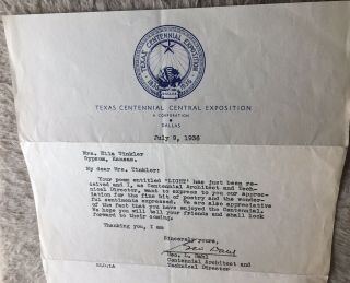 SIGNED 1936 Texas Centennial Exposition ARCHITECT GEORGE L.  DAHL Letter TLS 5
