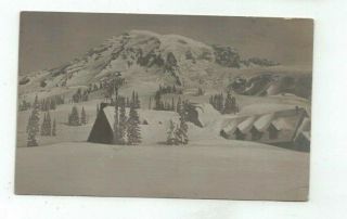 Wa Mt.  Rainier Antique Real Photo Post Card View Of Mt.  Rainier And Lodge