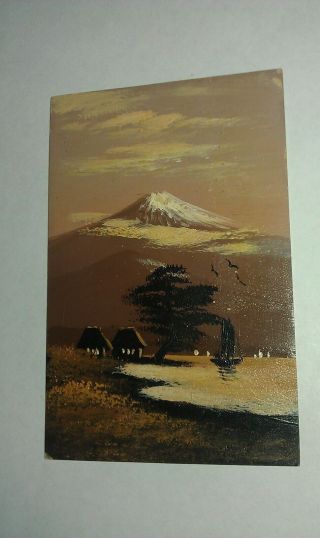 Japanese Art Fuji Boat Lake Houses Hand Painted Hoshinoya Onoyechio Post Card
