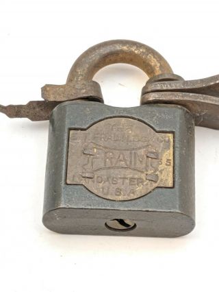 Vintage Antique E.  T.  Fraim Co.  Warded Padlock Cast Iron Steel Brass No Key 2