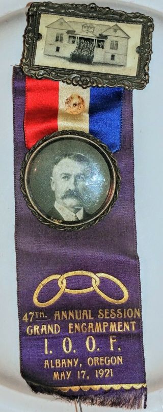 Antique Fraternal Independent Order Of Odd Fellows Ioof Badge Ribbon 1921