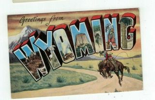 Wy Wyoming Antique Linen Post Card Big Letters " Greetings From.