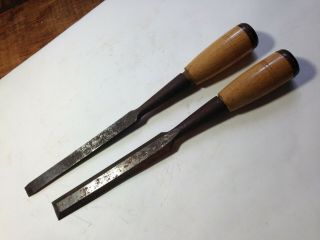 2 Antique Vintage Buck Bros Cast Steel Carving Tools Gouges Chisels Wood