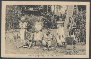 Zanzibar Vintage Postcard Natives Preparing Food Stuffs