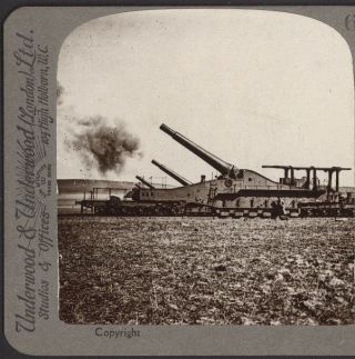 WW1.  Huge French Artillery in Action with 320mm Railway Guns.  Vintage Stereoview 2