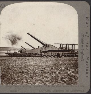 WW1.  Huge French Artillery in Action with 320mm Railway Guns.  Vintage Stereoview 3