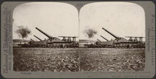 WW1.  Huge French Artillery in Action with 320mm Railway Guns.  Vintage Stereoview 4