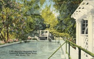 Edison Winter Home Swimming Pool Fort Myers Florida 1963 Postcard Architecture