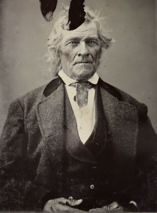 Antique American Old Man Long Silver Hair Weathered Face Tintype Photo