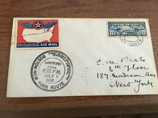 Envelope Ct Conn 1st Flight Hartford 1926 Inaugurating Ny Boston Airmail Contrt