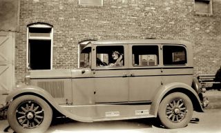 1930s Era Photo Negative Car Flapper Woman Driving Mighty Steel Automobile
