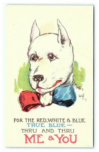 Vintage Postcard World War One Wwi Patriotic Dog Wall Artist Signed V1