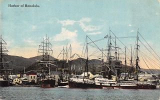 Honolulu Hawaii Ships In Harbor Vintage Postcard Jh230269