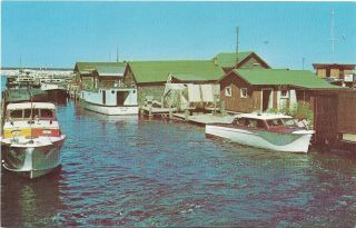 Vintage Chrome Postcard,  Fishtown - Boat At Port,  Leland,  Michigan