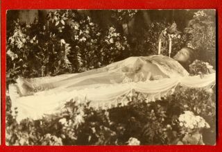 Antique Post Mortem Man In Casket Funeral Vintage Photo Postcard 1005
