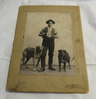 1800s Waterloo Ontario Canada Cabinet Photo Young Man & Two Dogs Rare Old View