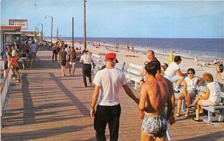 Carolina Beach North Carolina 1950 - 60s Postcard Main Boardwalk & Swimming Area