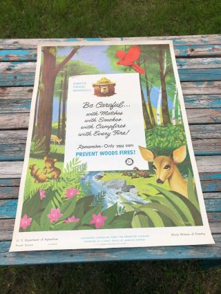 Vintage 1956 Smokey The Bear Poster 13 " X18.  5 " Us Forest Service - Illinois