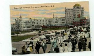 Nj Atlantic City Jersey Antique Post Card Boardwalk & Hotel Traymore