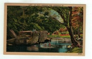 Ky Louisville Kentucky Antique 1951 Linen Post Card Big Rock Cherokee Park