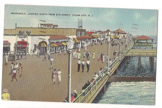 Boardwalk Looking North 8th St Ocean City Nj Postcard Jersey Linen 1948