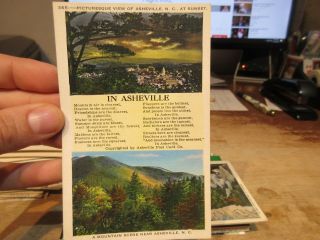 Vintage Old Postcard North Carolina Asheville Sunset Poem Story Song Lyrics Word
