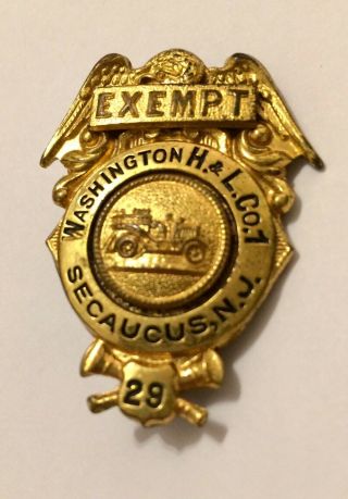 Vintage Obsolete Exempt Washington H&l Co.  1 Secaucus Jersey Fireman Badge