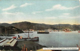 C.  1905 Town & Harbor Danish West Indies St.  Thomas Post Card