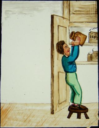 " Boy Stealing Jam " Antique Newton Mechanical Magic Lantern Slide Wjm Hill 1877 5