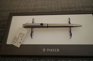 Vintage Parker 25 Silver Steel And Blue Ballpoint Pen