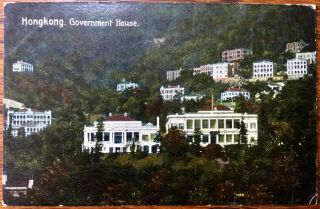 Antique Hong Kong Postcard View Of Government House On The Peak & Other Houses